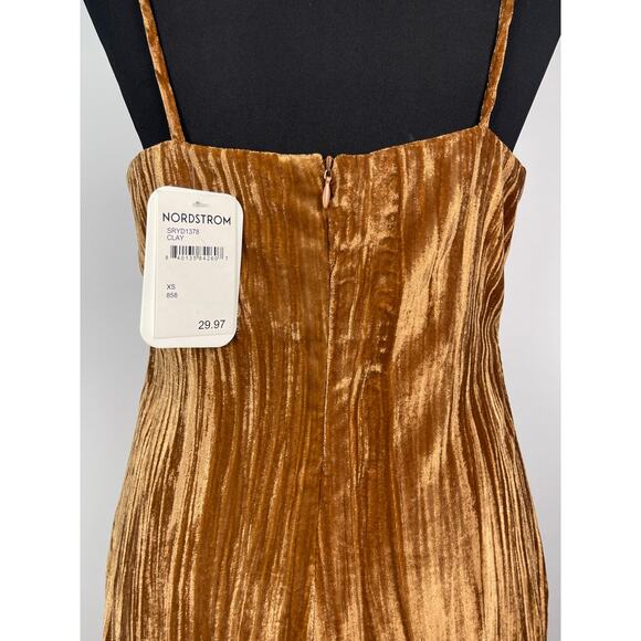 NWT Elodie Velvet Cami Mini Dress XS Clay Brown Crushed V-Neck - Picture 6 of 9